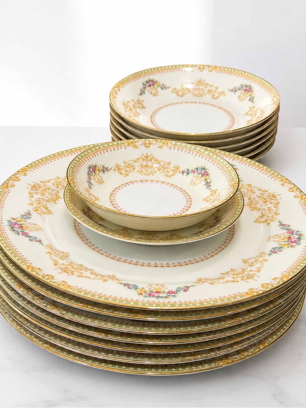 Vintage Noritake Osborne China 636 Floral Gold 15 Piece Dinnerware Set Japan